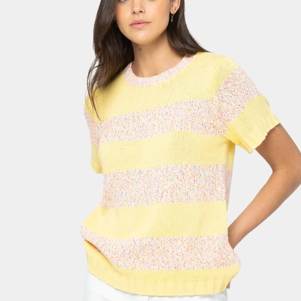 Peace Love World Short Sleeve Neon Sweater - Pale Banana - XS